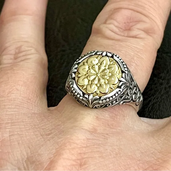 🔴SOLD🔴 Konstantino 18k gold and sterling silver filigree signet ring - Picture 1 of 15